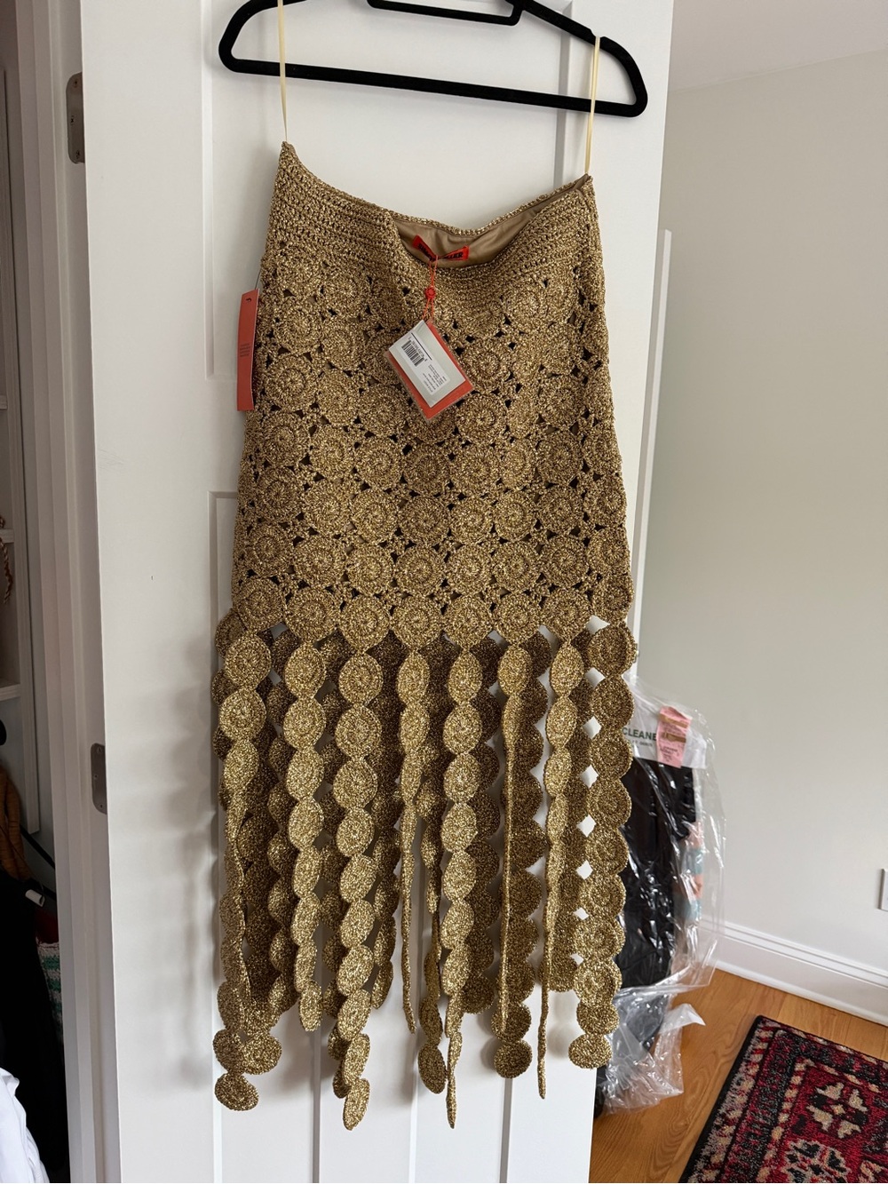 Simon Miller Gold Crochet Fringe High-Low Skirt